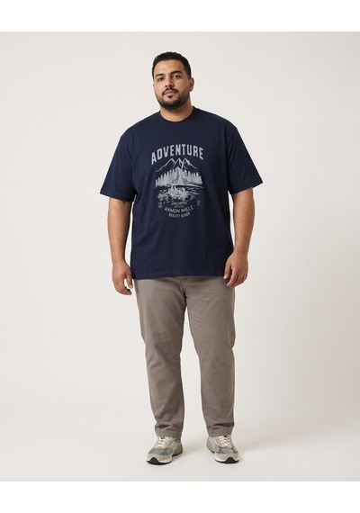 Büyük Beden Bisiklet Yaka Baskılı Erkek Tshirt Lacivert Büyük Beden Bisiklet Yaka Baskılı Erkek Tshirt Lacivert