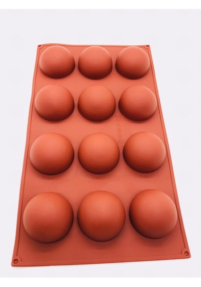 Siliko World Yarım Küre 12'li Silikon Kek Pasta Buz Kalıbı Ürün 4,5cm, Kahverengi Diğer