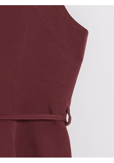 Lcw Everyday Bordo Beli Kuşaklı Keten Karışım Kadın Klasik Yelek