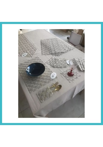 Bezos Sofra Takımı Orion Gardenya Keten Yemek Takımı 160x260 Masa Seti 26 Parça Runner Set Platin Dfnbez Çok Renkli