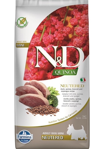 N&D Quinoa Kısırlaştırılmış Tahılsız Ördekli Mini Yetişkin Köpek Maması 7 KG