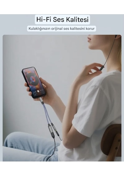 Sunkandı 2'si 1 Arada Type-c To 3.5mm+60w Hızlı Şarj Ve Kulaklık Çevirici Dac Çip+hi-fi Ses Teknolojisi Ce Lisanslı Sertifikalı Hasır Örgülü Sağlam Kablo Gri