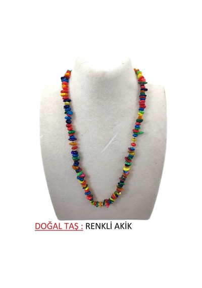 Şekilli Doğaltaş Kadın Kolye Çok Renkli-7