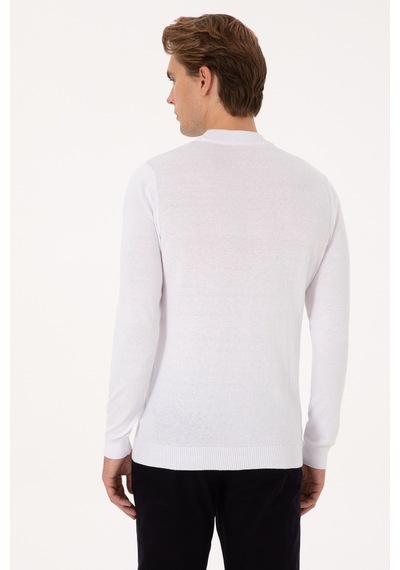 U.S. Polo Assn. Erkek Slim Fit Bisiklet Yaka Beyaz Basic Kazak 50307823-VR013