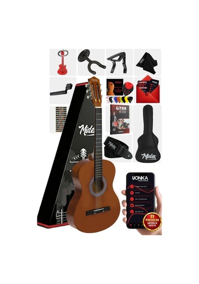 Midex Cg-36brw-pak Kaliteli 36 İnç 3/4 Juniur Çocuk Gitarı 8-12 Yaş Arası Tuner Çanta Capo Askı Nota Sticker Pena Metod