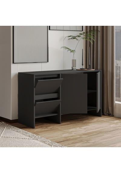 Laris 130 Cm Modern Konsol 4 Kapaklı, Yüksek Ayaklı, Minimalist Tasarım Antrasit