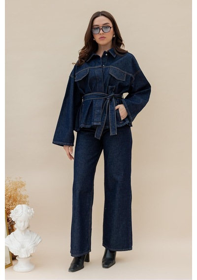 İkrafashion Koyu Lacivert Denim Takım: Şık Ve Konforlu Günlük Stil Denim Denim