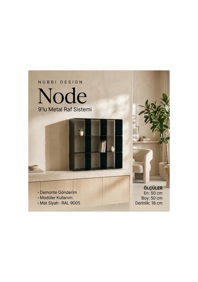 Node 9'lu Modüler Metal Açık Raf Ünitesi Çok Amaçlı Küp Kitaplık 50x50 Cm Siyah - 944249484 Siyah