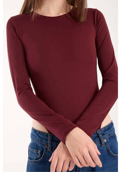 Gugus Kadın Bisiklet Yaka Uzun Kollu Çıtçıtlı/zıbın Body Bordo1