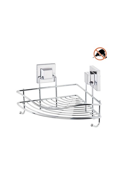 Easyfix Yapışkanlı Banyo Rafı Şampuanlık Kancalı Köşe Rafı Krom Gümüş