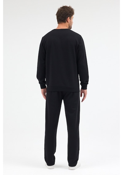 Mmetalic Siyah Relaxed Fit Bisiklet Yaka Sweatshirt Düz Paça Erkek Eşofman Takımı Mtlce3847