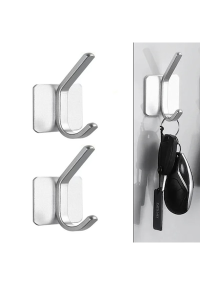 Yapışkanlı Metal Banyo Mutfak Eşya Askılığı-al4618 2 Adet Gümüş