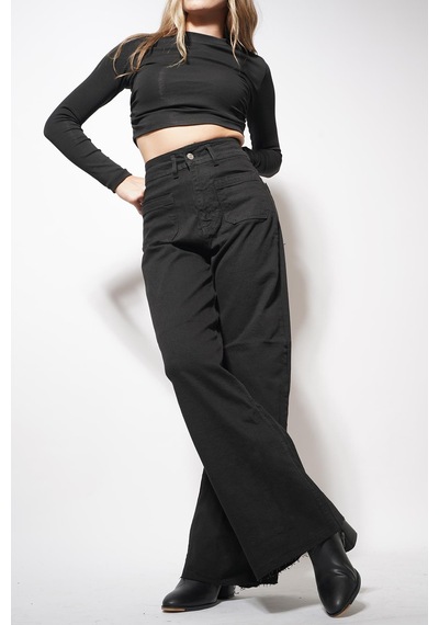 Ckm Moda Vare Arka Cepli Kesik Paça Pantolon Siyah