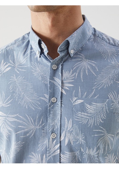 Lcwaıkıkı Classic Mavi Regular Fit Kısa Kollu Desenli Poplin Erkek Gömlek