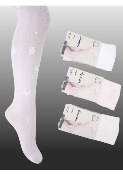 Kıpırık Baby 1'li Kız Çocuk İnce Kelebek Desen Detaylı Külotlu Çorap Pembe-1249 Pembe