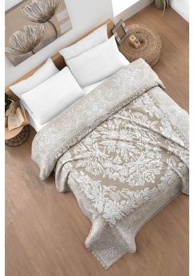 Pamuklu Laria Bej Jakar Yatak Örtüsü Çift Kişilik - 230x250 Cm Bej 230 X 250 Diğer