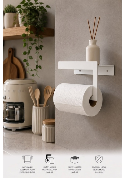Beyaz Duvara Monte Havluluk & Peçetelik Modern&dayanıklı 2'li Set Beyaz