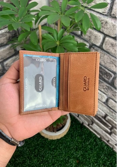 Guard Antik Taba Hakiki Deri Kartlık Erkek / Kadın P1169 Taba