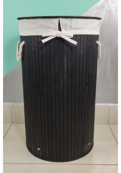 Digithome Yuvarlak Bambu Çamaşır Sepeti Siyah - Cl-6001-05 C1-1-121 Siyah