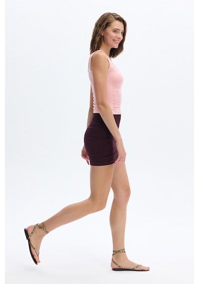 SubTone Çiçek Desenli Mini Etek Burgundy Bordo