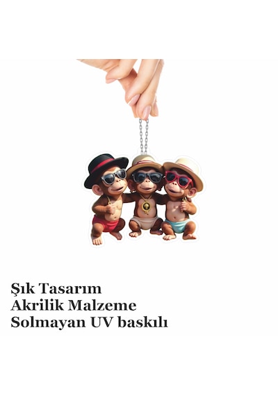 Araba Ayna Süsü, Araba Süsü, Çanta Aksesuarı - Üç Kafadar - Pleksi Malzeme, Uv Baskılı - 006 8x6 Cm