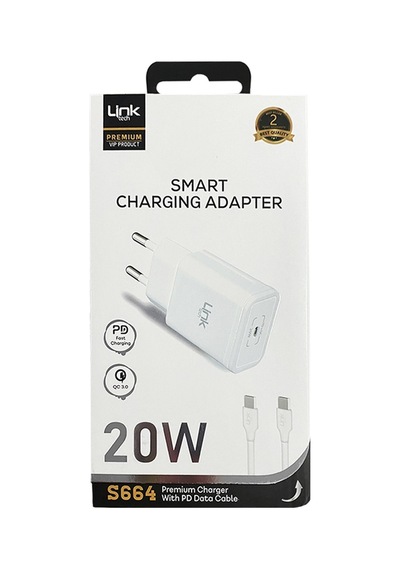 Linktech S664 Premium USB-C Kablolu 20W Type-C Hızlı Şarj Aleti Beyaz