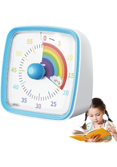 Yunbaoit Gece Işıklı Beyaz, Renkli Gökkuşağı Tasarımlı 60 Dakikalık Mekanik Mutfak Ve Çocuk Zamanlayıcı Sevimli Ve Kullanışlı Timer Mavi