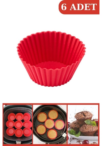 Onikiden Airfryer Silikon Kek Muffin Kalıbı 6 Lı - Tüm Hava Fritözleriyle Uyumlu Sl33