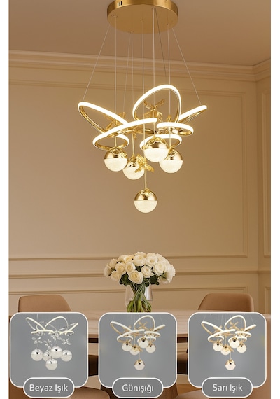 Kelebek Modern 5li Gold Avize Yatak Odası - Hol - Salon SARI