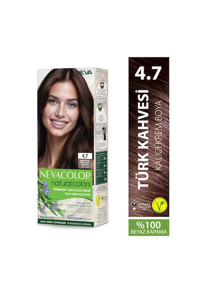 Nevacolor Natural Colors 4.7 Türk Kahvesi - Kalıcı Krem Saç Boyası Seti