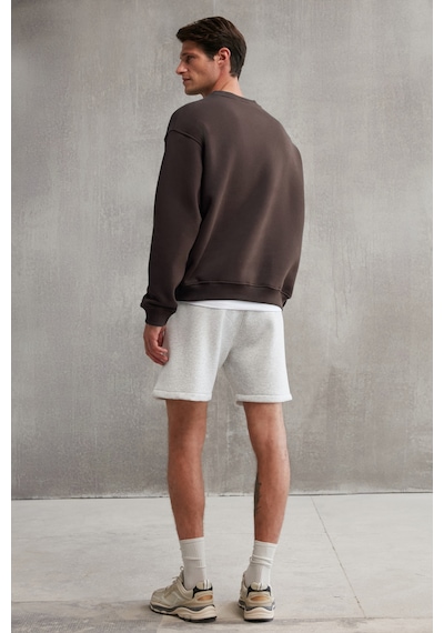 Grimelange Ernest Erkek Organik Pamuklu Yumuşacık Baskı Detaylı Bisiklet Yaka İçi Polarlı Kahverengi Sweatshirt