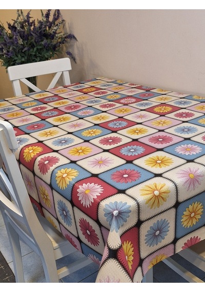 Elyaflı Pvc Muşamba - Desenli Silinebilir Masa Örtüsü Mavi Fnt1249 Mavi