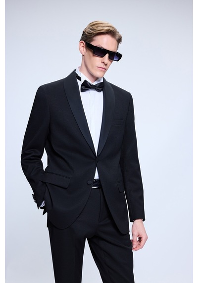Hatemoğlu Siyah Slim Fit Çıkma Şal Yaka Klasik Damatlık 1996528 Siyah