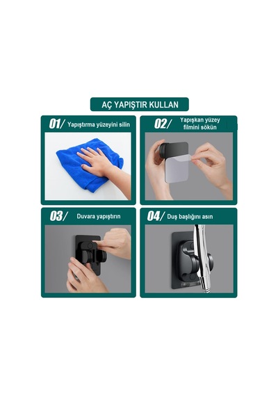 Yapışkanlı Duş Başlığı Askısı, Siyah, 2 Adet Lif Askısı Kancalı,, Vidasız Montaj-9005570133319 Mat - Siyah Yapışkanlı Duş Başlığı Askısı, Siyah, 2 Adet Lif Askısı Kancalı,, Vidasız Montaj-9005570133319 Mat - Siyah