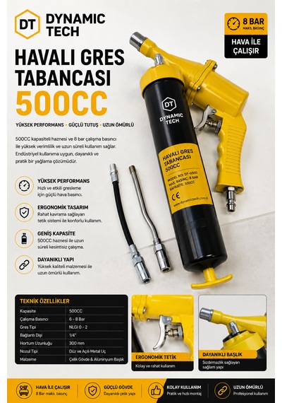 Havalı Gres Yağ Pompası Tabancası 500 Cc Büyük Boy Hortum Ve Gres Ucu