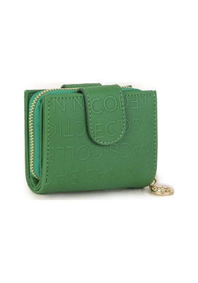 Nas Bag Kadın Çift Kapaklı Mini Cüzdan Çim Yeşili Gofraj Çok Renkli