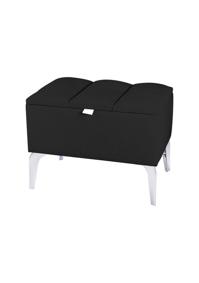 Vetra Mini Royal Siyah Kumaş Sandıklı Dekoratif Puf&bench-dilimli Model-gümüş Ayak-modern Puf