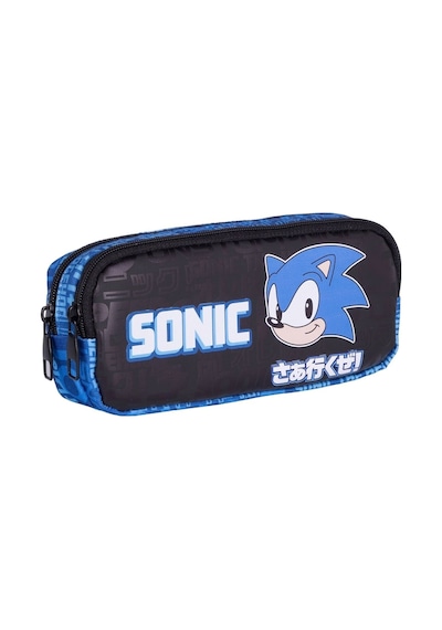 Wiggle Sonic The Hedgehog Okul Kalem Kutusu Çift Bölmeli Çocuk Bez Kalem Çantası Mavi Siyah-mavi