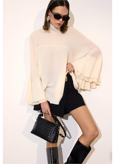 Defacto Fashion Fit Dik Yaka Krep Uzun Kollu Bluz G8612ax26sper83 Ekru-er83