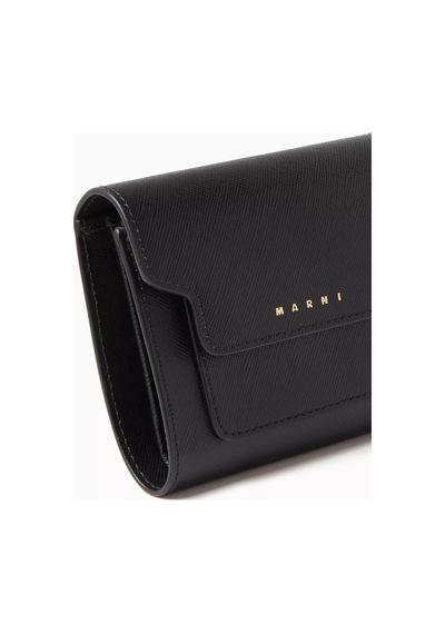 Marni Saffiano Deri Kapaklı Cüzdan, Minimalist, Düzenli & Lüks Tasarım Siyah