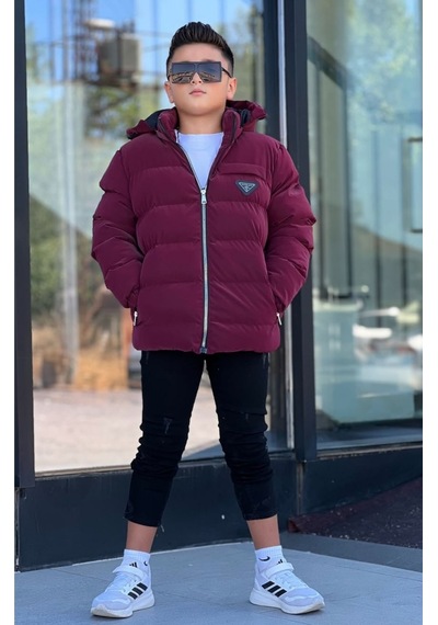 Pina Kids Erkek Çocuk Çıkarılabilir Kapüşonlu Su Geçirmez Nova Kışlık Mont Km4012 Bordo