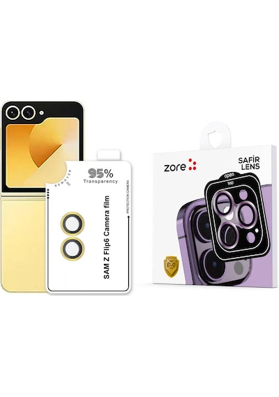 Mobilefix Galaxy Uyumlu Z Flip 6 Cl-11 Safir Parmak İzi Bırakmayan Anti-reflective Kamera Len Sarı