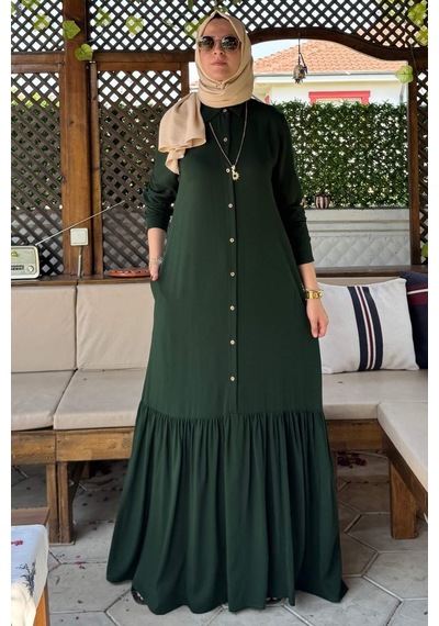 Rabia Şamlı Süreyya Gömlek Elbise Zümrüt Normal