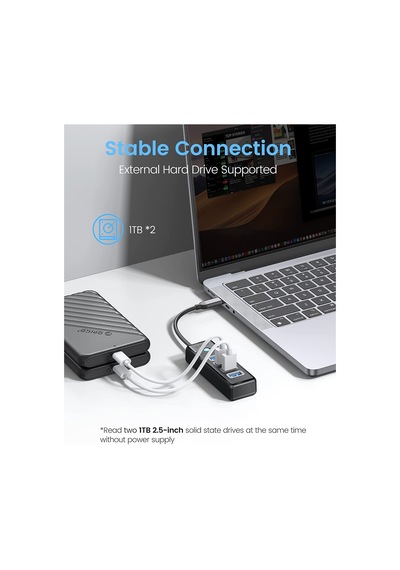Orico Type-C to USB-A 3.0 4 Portlu Ultra Slim USB Çoklayıcı Hub Siyah
