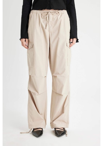 Defacto Coool Paraşüt Poplin Pantolon Basic Düz Cepli Beli Lastikli A6266AX24AUBG191 Bej