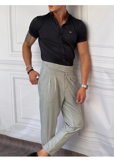 Modefendi Slimfit Merserize Pamuk Kısa Kollu Gömlek Siyah
