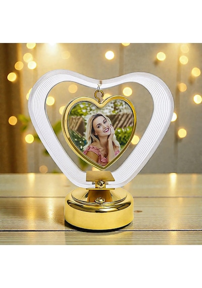 Kalpli Aşk Çemberi Fotoğraflı Ledli Abajur Kişiye Özel Fotoğraf Baskısı Şık Hediye Gold