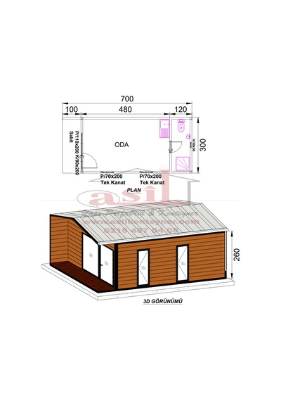 21M² Ahşap Desenli Betopanlı Çatı+Verandalı Modern Ev Konteyner