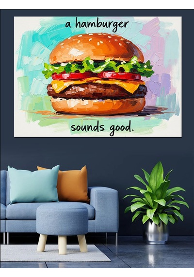 Suluboya Hamburger Yemek Sanatı Dekoratif Kanvas - Mdf Ahşap Tablo