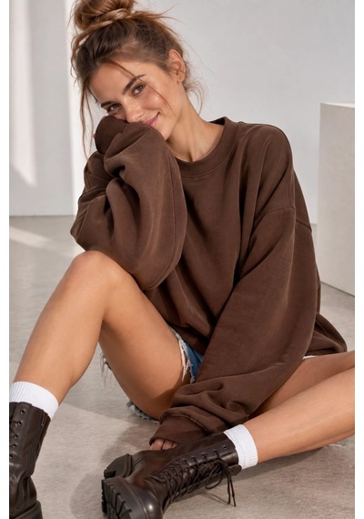 Bb Butik Basic 3 İplik Oversize Salaş Basic Sweatshirt Bisiklet Yaka My3535 Kahverengi Bb Butik Basic 3 İplik Oversize Salaş Basic Sweatshirt Bisiklet Yaka My3535 Kahverengi